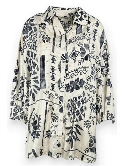 camicia donna fantasia greche nero e avorio
